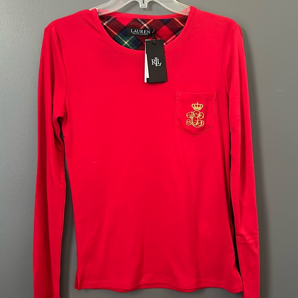 Ralph Lauren Womens Pajama Top Sleepwear Long Sleeve Red XS New with Tag